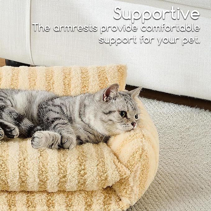 Hollypet Cat Bed Fluffy Plush Multifunctional Double-Layer Machine Washable Soft Warming Kitty Pet Couch Orthopedic Nest Beds for Small Cats Kitten and Dogs up to 13lbs, Yellow(21x15x8 inch)