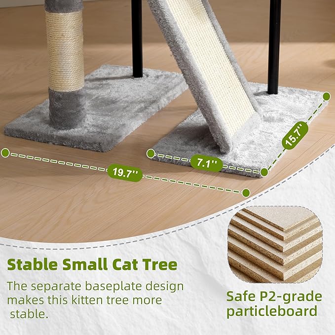 Gitelsnour Cat Tree for Indoor Cats, Cat Tower with Scratching Post for Small Cats and Kittens, Cat House with Removable Top Platform and Fluffy Balls, Hanging Cat Basket, Light Gray GCT006SW