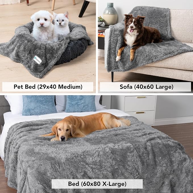 PETAMI Fluffy Fleece CAT and Dog Throw Blanket, Gray, X-Large