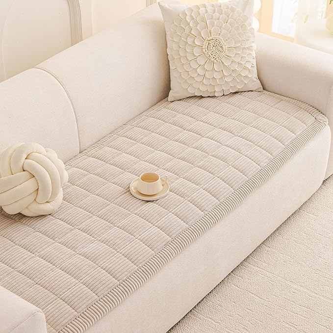 MEETSKY Couch Cover for 2 Cushion Couch Sofa, Non-Slip Couch Cover for Dog Washable Sofa Protector Pet Friendly Dog Mats for Couches Soft Furniture Covers, 27.6" x 70.9", Oatmeal