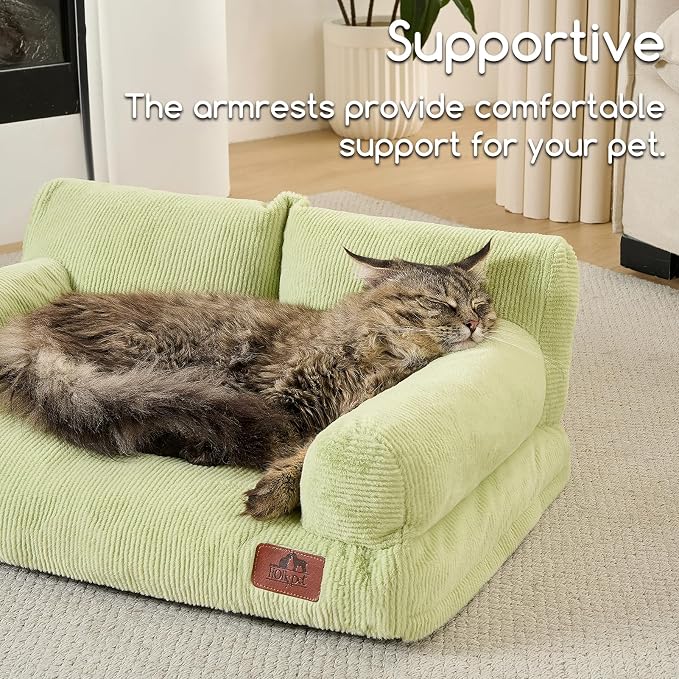 Hollypet Fluffy Dog Cat Bed Pet Couch Beds Plush Soft Warming Washable Puppy Bed for Small Medium Dogs and Large Cats, Cantaloupe Green, 24" L x 18" W x 10" Th