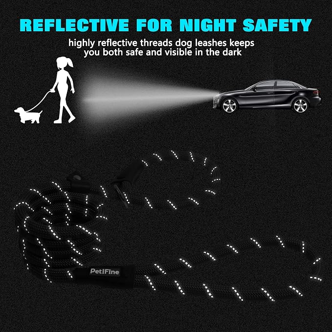 PetiFine Slip Lead Dog Leash - 6FT x 1/2" Reflective Durable Training Rope, Heavy Duty Adjustable Nylon for Small Medium Large Dogs (Black)