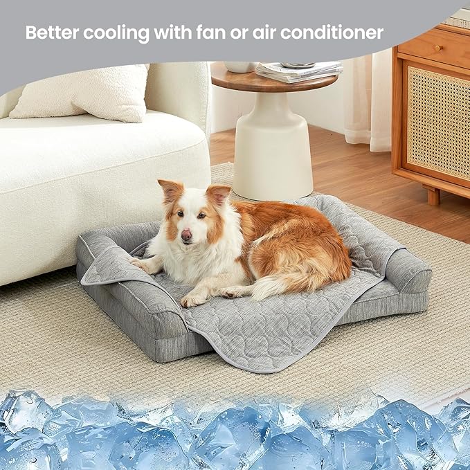 Cozy Bliss Deluxe Leakproof Cooling Blanket for Dogs with Q-Max 0.5, Sofa Topper & Couch Protector for Pet, Soft & Durable Washable Pet Cooling Mat for Hot Weather, Silver Grey, 30"x70"