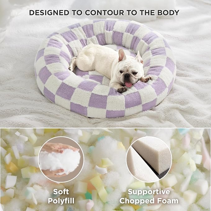 LE SURE Shown on TV Donut Medium Dog Bed - Round Cat Beds for Indoor Cats Calming Bed Present for Pets, Cute Modern Home Decor Beds with Jacquard Shaggy Plush & Anti Slip Bottom, 30 Inch, Purple