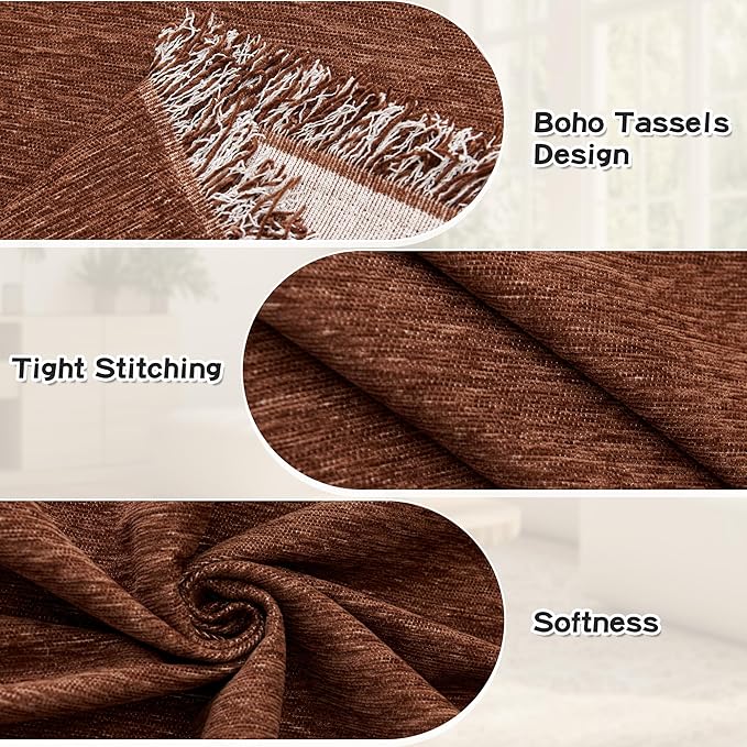 MYSKY HOME Couch Cover for Sectional Sofa, 2 Pieces Chenille Couch Covers for L Shape Sofa Cover, Furniture Protector for Pet, Kid, Sofa Slipcover for 3-4 Cushion Couch (71"x118"+91"x134", Chocolate)