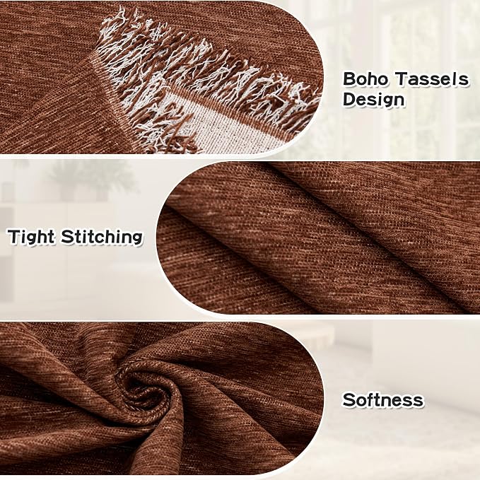 MYSKY HOME Couch Cover for Sectional Sofa, 2 Pieces Chenille Couch Covers for L Shape Sofa Cover, Furniture Protector for Pet, Kid, Sofa Slipcover for 2-3 Cushion Couch (71"x118"+71"x118", Chocolate)