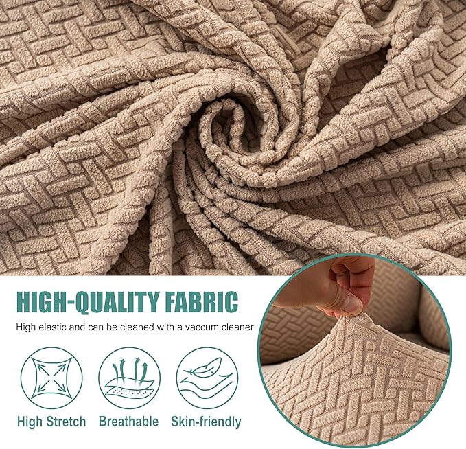 Genina Recliner Chair Cover, Stretch Reclining Chair Covers, Recliner Sofa Slipcovers Stripe Jacquard Lazy Couch Covers Furniture Protector Covers for Pet Kid (Khaki, 1 Seat)