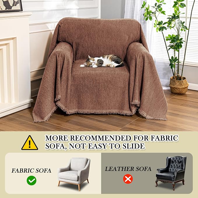 MEETSKY Sofa Covers Armchair Single Couch Cover for Dogs,Throw Couch Cover with Tassel Chair Recliner Futon Cover Washable 1 Cushion Couch Chenille Couch Protector, 71"x 91", Reddish Chocolate