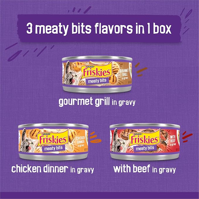 Friskies Purina Gravy Wet Cat Food Variety Pack, Meaty Bits - 5.5 oz. Cans (Pack of 48)