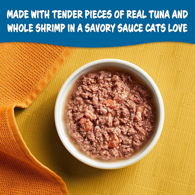 Meow Mix Tender Favorites with Real Tuna & Whole Shrimp in Sauce (Pack of 96)