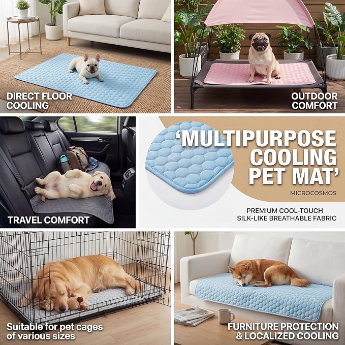 MICROCOSMOS Summer Cooling Mat & Sleeping Pad- Water Absorption Top, Materials Safe, Easy Carry, EZ Clean. Keep Cooling for Pets, Kids and Adults.(Blue White, 28" x22")