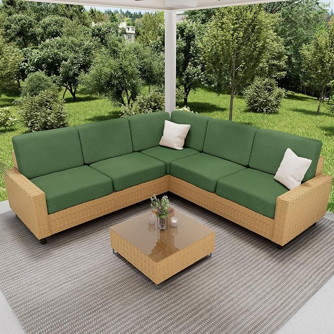 hyha Waterproof Couch Cushion Covers for Pets, Non Slip Sofa Cover for Dogs Washable, Soft Thick Stretch Jacquard Fabric, Sofa Slipcovers with Elastic Bottom (1 Piece for Medium, Grass Green)