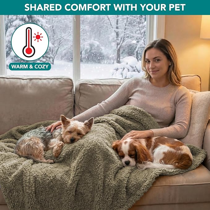 PetAmi Fluffy Waterproof Dog Blanket for Couch and Bed, Reversible Sherpa Pet Throw, Pee Proof Furniture Protector Sofa Cover, Washable Cat Blanket for Small Medium Dogs and Cats (Taupe Camel, 24x32)