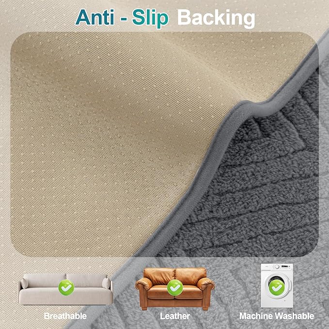 Turquoize Waterproof Couch Cover for Dogs Fuzzy Pet Couch Covers for Sofa Thick Dog Bed Cover Non-Slip Sofa Covers for 2 Cushion Couch Protector Slipcover Pet Friendly (Grey, 36" x 48")