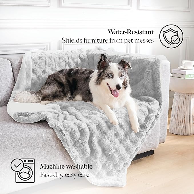 Modern Threads Water-Resistant Faux Rabbit Fur Pet Blanket for Dogs & Cats – Ultra-Soft Couch, Bed & Crate Protector, 40x50 Light Grey