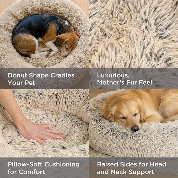 Best Friends by Sheri The Original Calming Donut Dog Bed for Large Dogs up to 100 lbs, Shag Faux Fur, Cotton Candy Pink, 36" x 36"