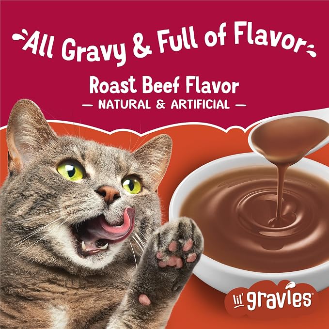 Friskies Purina Lil' Gravies Roast Beef Flavor Cat Food Complement Lickable Cat Treats - 1.55 oz. Pouches,(Pack of 32)