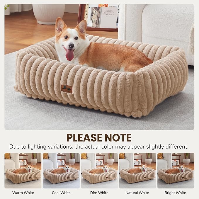 Dog Beds Large Sized Dog,Rectangle Orthopedic Pet Bed for Large Dog, Comfort Fluffy Memory Foam Dog Beds with Anti-Slip Bottom,Camel(35x25x9inchs)
