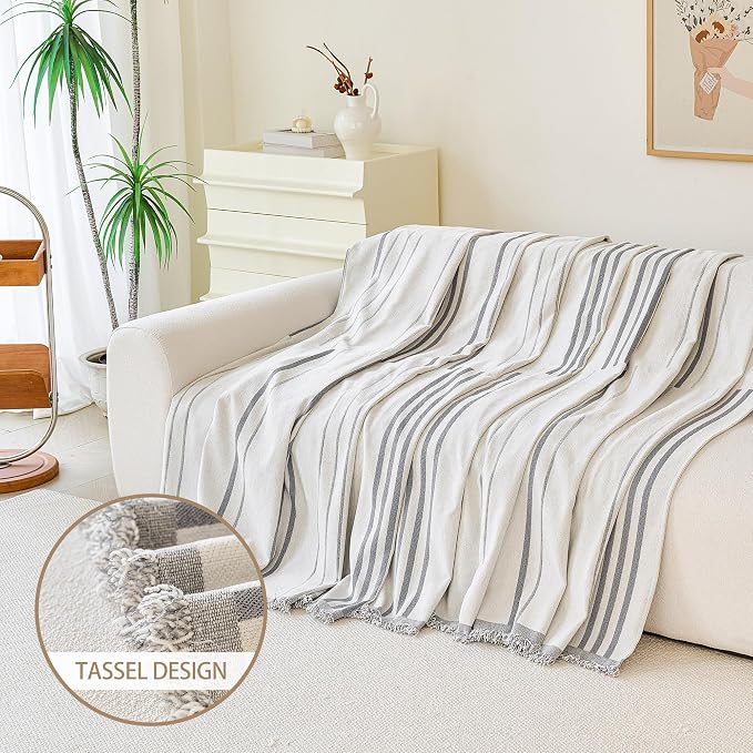 VANJOROY Couch Sofa Cover for 3 Cushion Sectional Sofa L-Shape -Washable 100% Organic Chenille Couch Cover for Dogs Pets, Boho Couch Cover Protector Soft Sofa Slipcovers with Tassel,91"x 134"