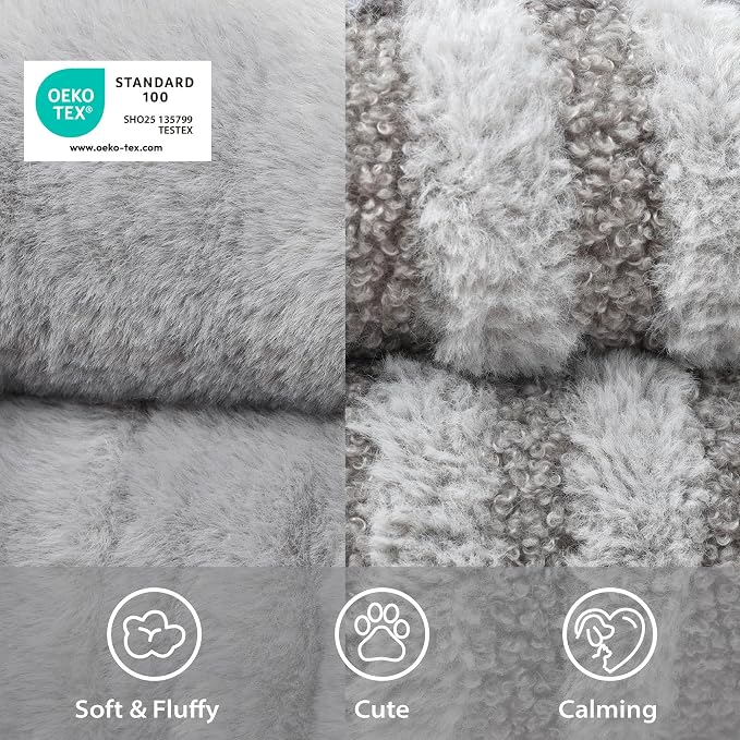 Cat Bed Puppy Bed - Washable Round Cat Beds for Indoor Cats, Soft Corduroy Fleece Pet Bed for Puppy and Kitten with Removable Double Sided Inner Cousion, 23", Grey