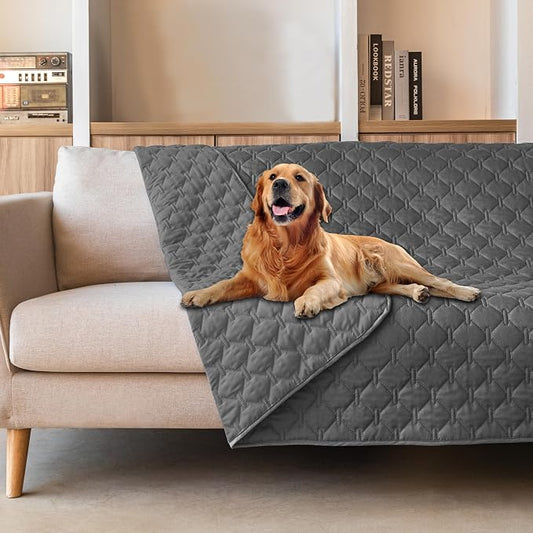 gogobunny 3X Stronger Waterproof Pet Blanket, Scratch Proof Furniture Protector for Dogs Cats, Reversible Cover 68x82 Inch, Dark Grey