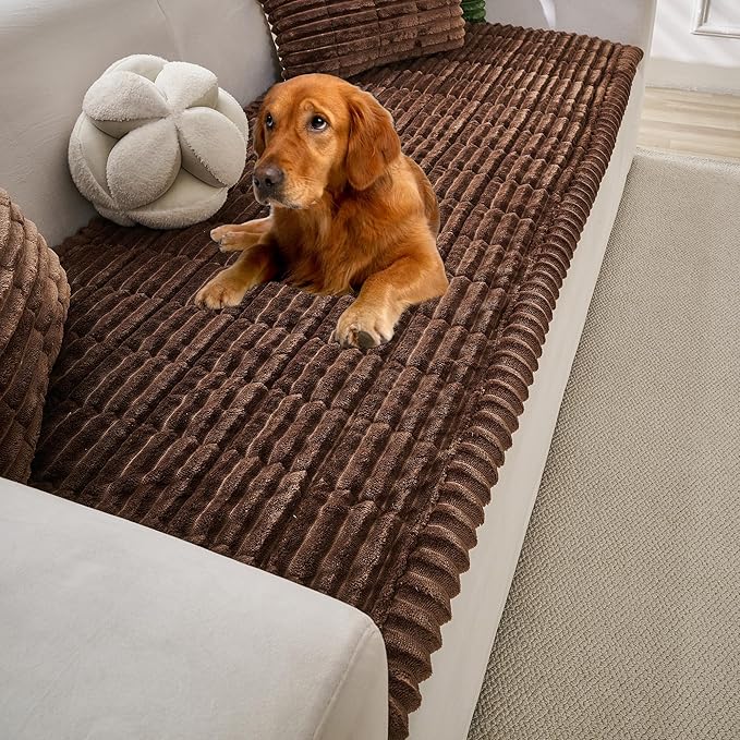 Mivnue Pet Couch Cover, Couch Covers for Dogs, Washable Dog Sofa Covers Couch Protector, Fuzzy Non Slip Couch Slipcover Pet Friendly (Dark Brown, 27.6" x 82.7")