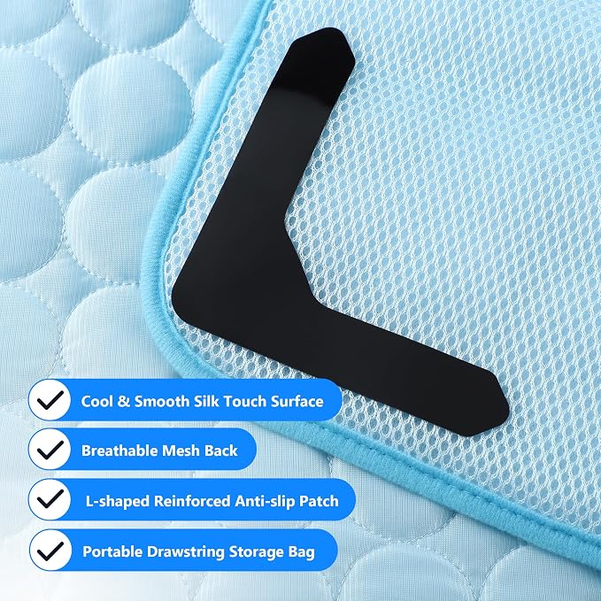 MCEAST Dog Cooling Mat 39" x 27.5" Self Cooling Pad for Dogs & Cats Non-Slip Cool-Chill Mats Summer Pet Blanket with Storage Bag Washable & Portable Cool Pet Pad for Floor Sofa Bed Car Travel, Large