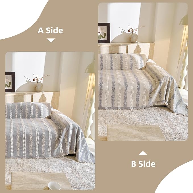 Couch Cover for Dogs Washable Sofa Cover, Sectional Couch Covers, Sofa Covers for 2 Cushion Couch, Non Slip Stripe Sofa Slipcovers Furniture Protector (Light Grey, 71 * 134)