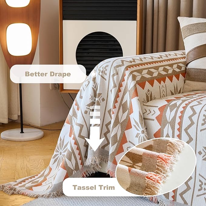 Couch Cover for Dogs Washable Sofa Cover, Sectional Couch Covers, Sofa Covers for 2 Cushion Couch, Non Slip Stripe Sofa Slipcovers Furniture Protector (Khaki Orange, 71 * 134)
