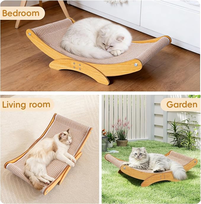 Cat Scratcher Bed for Indoor Cats - 23.6" Large Natural Sisal Cat Scratching Board, Wood Frame Scratch Pad, Modern Cats Lounger/Hammock, Easy Assembly Furniture