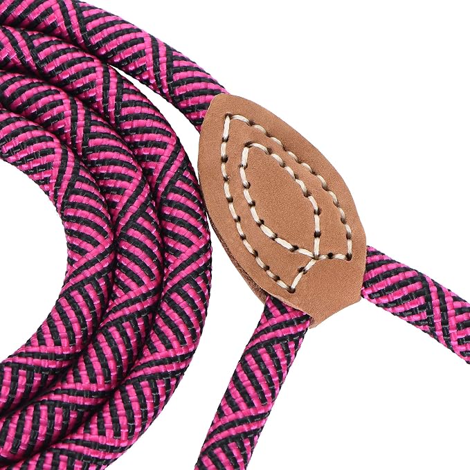 Mile High Life Rope Leash with Genuine Leather Connection, 6 FT/5 FT/4 FT, Heavy Duty Leash for Medium & Large Dogs (Hot Pink, 72 Inch)