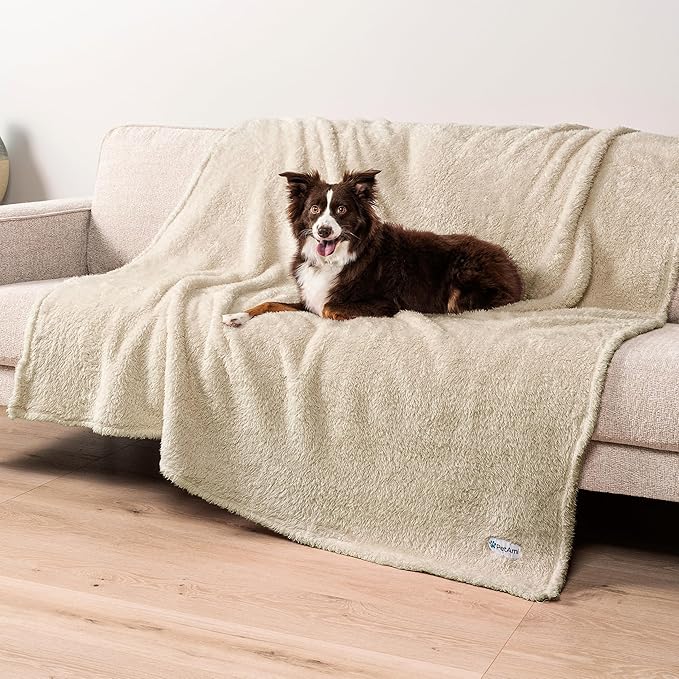 PetAmi Fluffy Waterproof Dog Blanket for Couch and Bed, Reversible Sherpa Pet Throw, Pee Proof Furniture Protector Sofa Cover, Washable Cat Blanket for Medium Large Dogs and Cats (Beige Cream, 60x80)