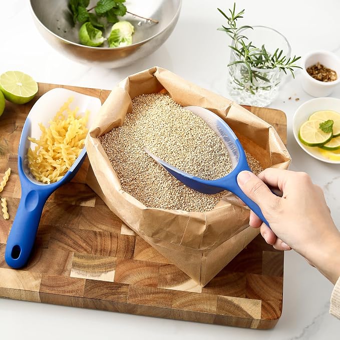 Spring Chef Magnetic Ice Scoop for Freezer - Contoured Translucent Flexi-Plastic Food Scooper with Comfortable Handle, Kitchen Scoop for Ice Machine, Popcorn, Flour, Pet Food, Dry Goods - Sapphire