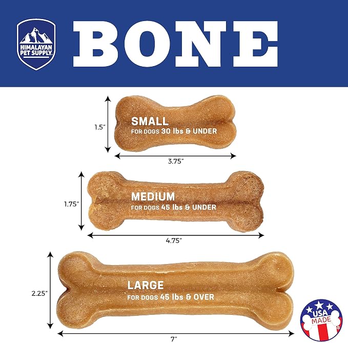 Himalayan Pet Supply Dog Chew Bone - Medium | Long Lasting, Stain Free, Protein Rich, Low Odor | 100% Natural, Healthy & Safe | No Lactose, Gluten, Soy or Grains | for Dogs 45 lbs and Under, Cheese
