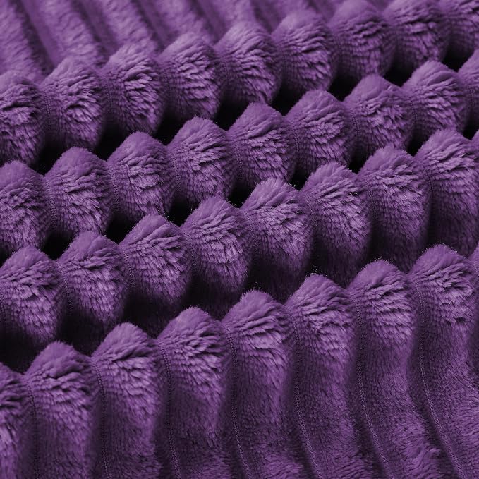 Bnuitland Fleece Throw Blanket, 300GSM Soft Warm Cozy Fluffy Throw for Babys & Pets, Stripe Pattern, All Season Sofa Bed Blanket for Home Decor, Dark Purple 50"x70"