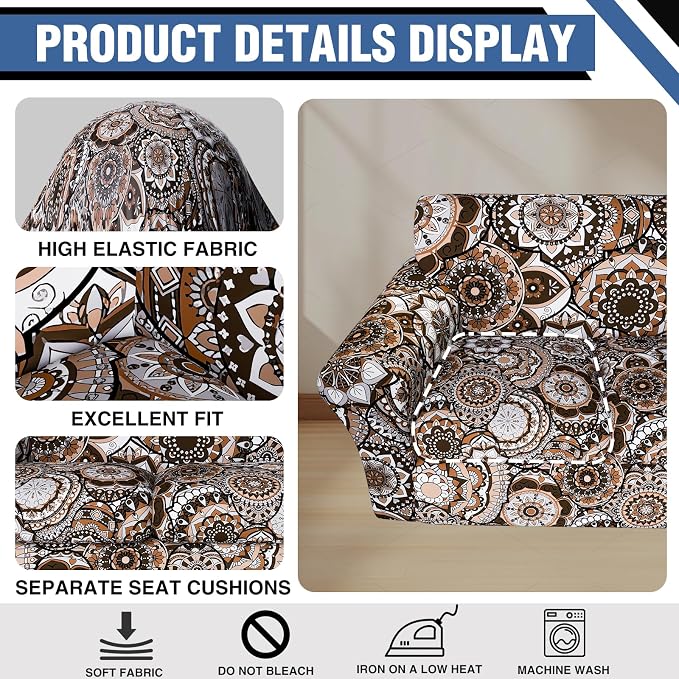 Stretch Couch Covers for 3 Cushion Couch,4-Piece Floral Sofa Covers Couch Slipcovers with Elastic Bottom,Furniture Protector for Living Room with Kids and Pets(Sofa Covers)