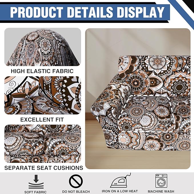 Stretch Couch Covers for 4 Separate Cushion Couch Sofa-Floral Printed Couch Sofa Cover,Washable Sofa Slipcover,Pet Friendly Furniture Protector with Elastic Bottom,Universal Fit for Home(Couch,Cover)