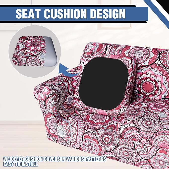 Stretch Couch Covers for 4 Separate Cushion Couch Sofa-Floral Printed Couch Sofa Cover,Washable Sofa Slipcover,Pet Friendly Furniture Protector with Elastic Bottom,Universal Fit for Home(Couch,Cover)