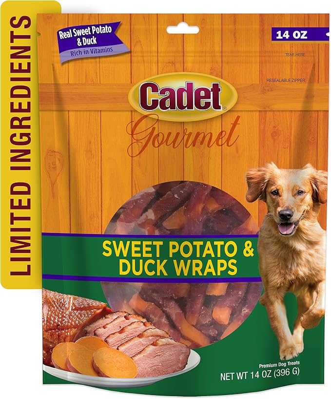 Cadet Gourmet Sweet Potato & Duck Dog Treats Wraps - Healthy & Natural Sweet Potato & Duck Dog Training Treats for Small & Large Breeds - Inspected & Tested in USA (14 oz.)