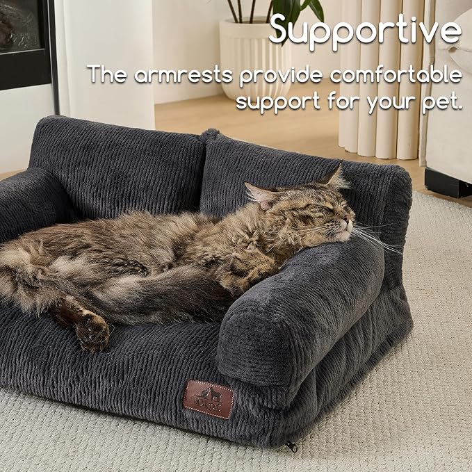 Hollypet Fluffy Dog Cat Bed Pet Couch Beds Plush Soft Warming Washable Puppy Bed for Small Medium Dogs and Large Cats, Dark Charcoal Gray, 24" L x 18" W x 10" Th
