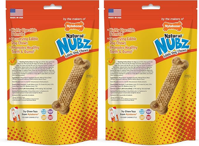 Nylabone Nubz Natural Dog Chew Treats for Large Dogs, Long Lasting Dog Chew Bones Made in the USA, Chicken Flavor Breath Freshener Dental Chews, Large Dog Bones For Dogs Over 30 lbs. (40 Count)