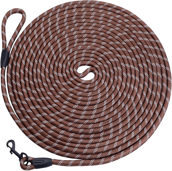 Long Dog Leash for Training 20Ft-Reflective Nylon Rope with Swivel Hook-Recall Agility Lead for Large Small Medium Dogs Outside Walking Hiking-Brown