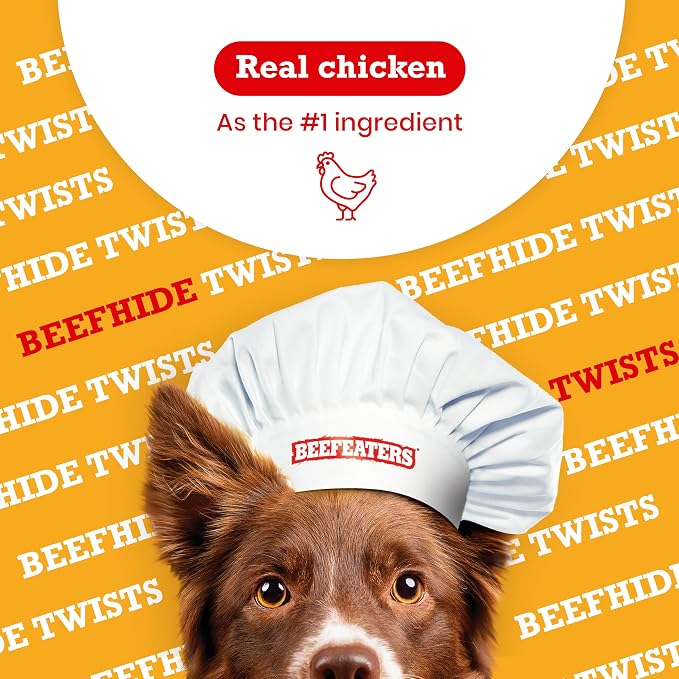 Beefeaters Beefhide 5in Twist Sticks with Real Chicken 10oz - Dog Rawhide Chews for Clean Teeth & Training, High Protein Dog Treat Chews, Chicken Wrapped Rawhide Sticks, No Artificial Colors or Flavor