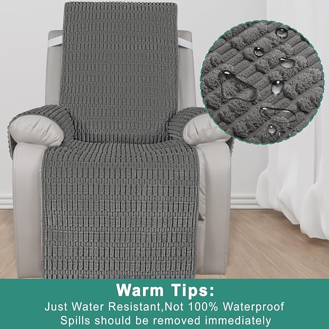Foxdecor Recliner Chair Covers, Recliner Cover Non-Slip Chair Covers, Washable Recliner Couch Cover Furniture Protector, Cover for Recliner Chair with Elastic Straps. (Dark Grey, 30" W)