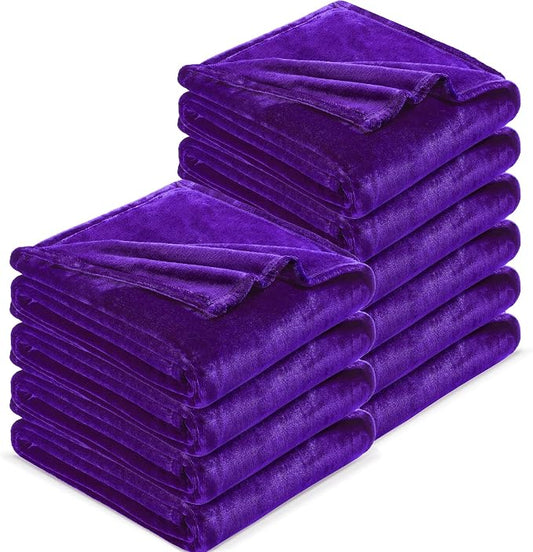 DREAMNINE Pack of 10 Soft Fuzzy Fleece Throw Blanket for Couch Sofa 50" x 60", Decorative Solid Lightweight Velvet Blankets for Chair, Cozy Accent Shaggy Plush Flannel Blanket for Bedroom, Purple