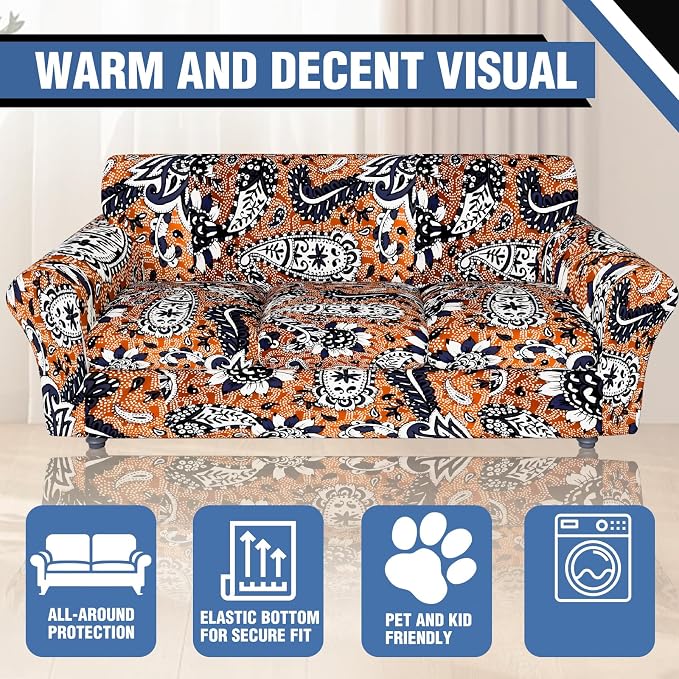 Stretch Couch Covers for 4 Separate Cushion Couch Sofa-Floral Printed Couch Sofa Cover,Washable Sofa Slipcover,Pet Friendly Furniture Protector with Elastic Bottom,Universal Fit for Home(Couch,Cover)