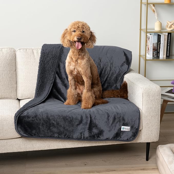 PetAmi Premium Waterproof Dog Blanket for Small Medium Dogs, Reversible Sherpa & Flannel Fleece, Leakproof Pet Throw for Couch Protection, Soft Plush Furniture Protector for Cats, Washable, 29x40 Grey