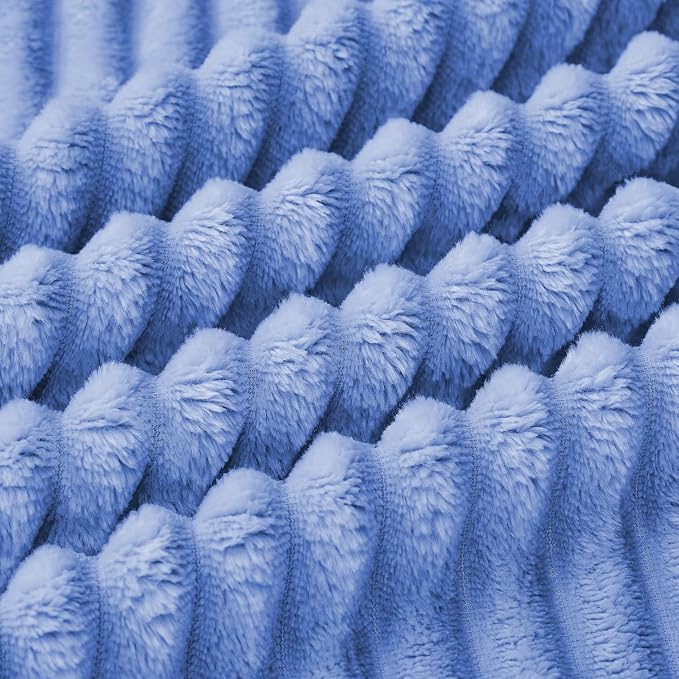 Bnuitland Fleece Throw Blanket for Couch, 300GSM Soft Warm Cozy Fluffy Throw for Adults & Kids, Stripe Pattern, All Season Sofa Bed Blanket for Home Decor, Sky Blue 50"x60"