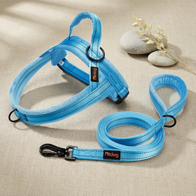 Didog Soft Flannel Padded Dog Vest Harness, No Pull/Quick Fit Reflective Dog Strap Harness, Easy for Training Walking (M:Chest 21-26", Blue)