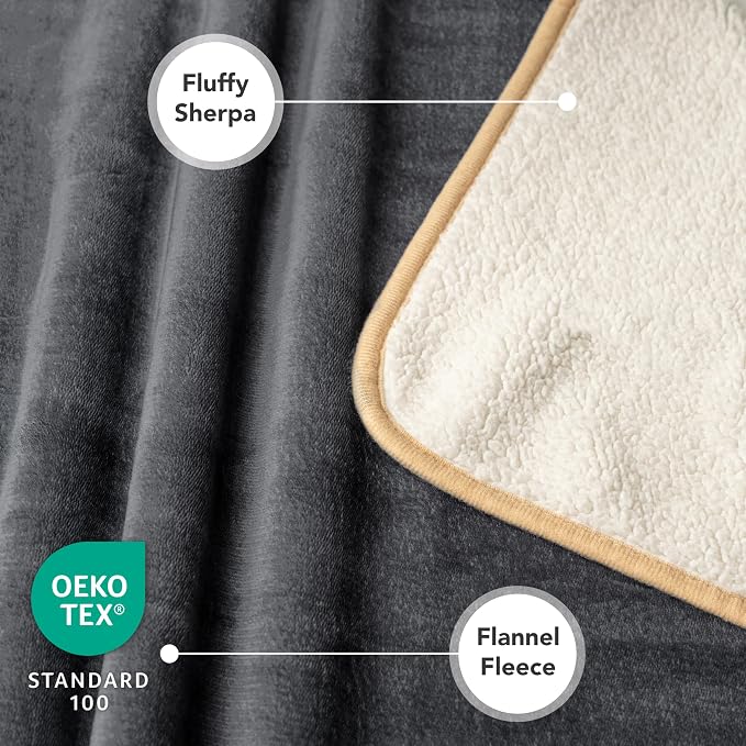 PETAMI Sherpa Fleece Waterproof CAT and Dog Blanket, Gray/Beige, Small